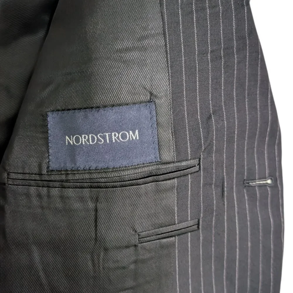 Burberry London Nordstrom Pinstripe Wool Suit Jacket Blazer Black 44L